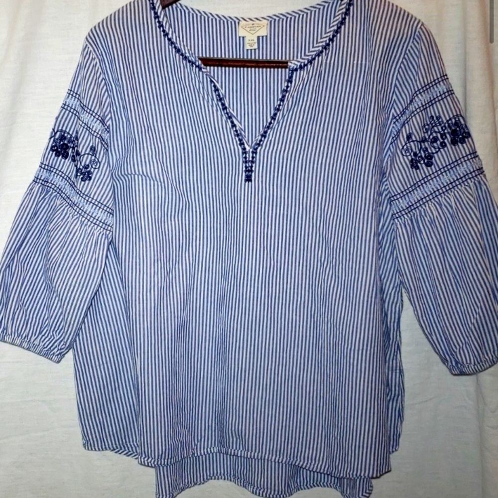 St. Johns Bay 100% cotton striped top, embroidered stitching, women’s size XXL